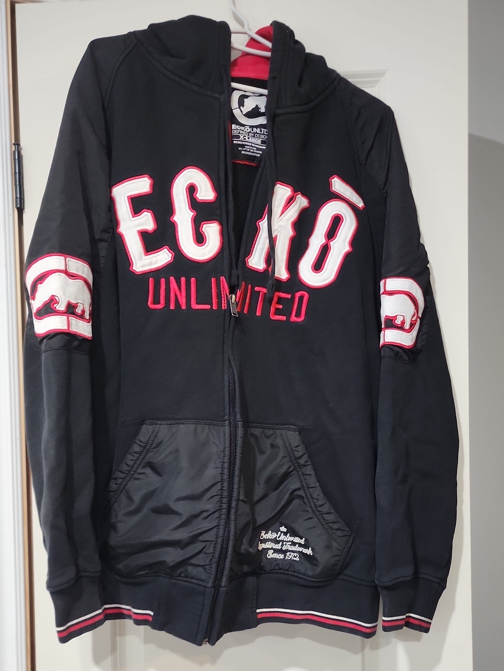 Ecko Unlimited Black Hoodie Jacket with Red & White Logo
